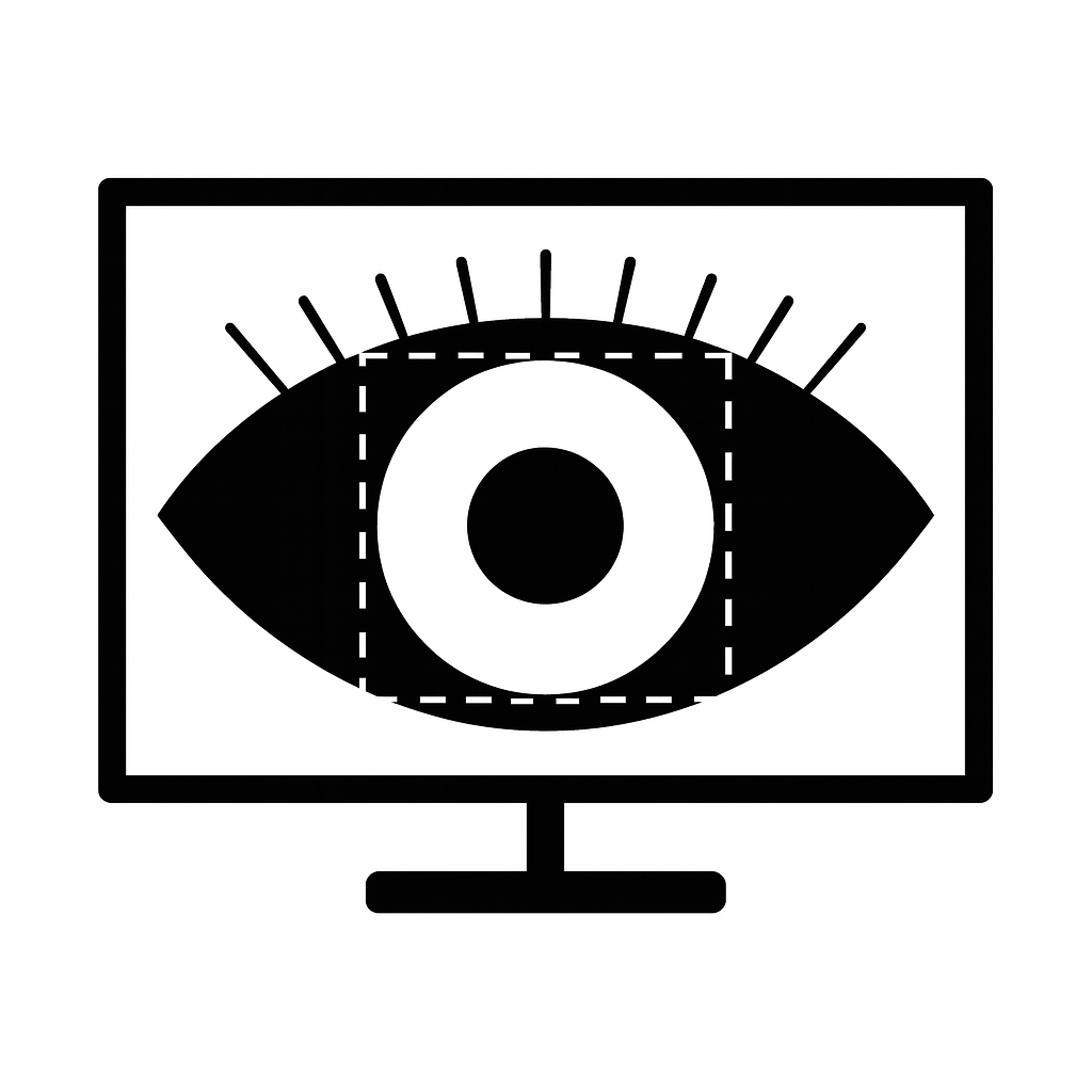 איור של מסך מחשב המציג עריכה דיגיטלית של תמונת קשתית העין לאחר צילום קשתית העין ליצירת תמונה אומנותית.